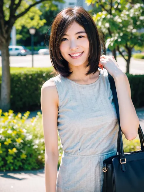 <lora:JurinaMatsuiBRAv3:0.8>jurina matsui,k,4k,intricate details, RAW photo, ultra realistic,best quality,masterpiece,ultra detailed,high resolution,photorealistic,bob cut,looking over the shoulder , smiling, solo, walking through a city park, designer bag, modern dress, finely detailed skin, pro photo shoot, high resolution, 8k, realistic, photo, depth of field