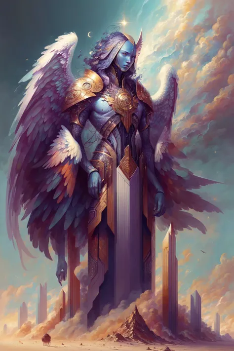 no humans,sentinel guardian ,humanoid,monstrous,wings,biblical <lora:Angelarium:1>,