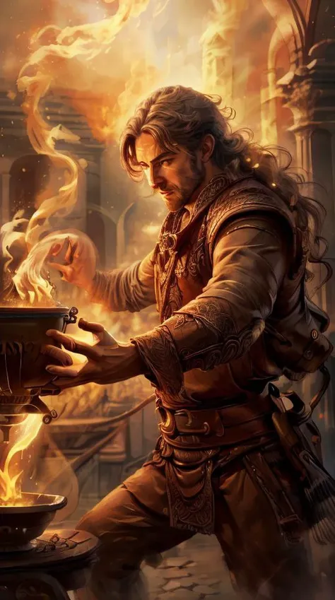 a profestional picutre of 1man, <lora:Concept - Pyromancer:0.7> a powerfull wizard, pyromancer , using fire magic, casting fire ball, urning background , <lora:GrecoRomaPunkAI:1.2> romapunkai, Brewer's Tasting: Behavior: The character sips from a goblet, their expression contemplative as they savor the flavors of their creation. Their movements are deliberate, mirroring their discerning palate and passion for brewing. , , camera angle dutch angle and focus on full body, photorealism,unreal 5 daz,perfectly drawed hands,perfectly drawed face,perfect body,extremely detailed artgerm greg rutkowski greg,((ultrasharp)),((masterpiece)),((best quality)),((ultradetailed)),((intricated details)),ultradetailed character,detailed face,intricated face details,<lyco:GoodHands-beta2:1>,extremaly detailed background,perfectly detailed face,character focus,intricated details of face,fFaceDetail <lora:add_detail:0.7> ultra realistic,32k,RAW photo,(high detailed skin:1.2),8k uhd,dslr,soft lighting,high quality,film grain, beautiful and aesthetic,extremely detailed