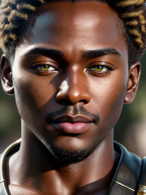 Hyperrealistic art of (man 25 yo), (establishing shot:1.5), namibia, skin color medium to dark ebony (face:Heart-Shaped Face, Recessed Eyes, [eye color brown], straight nose, protruding lower lip, prominent cheeks, pointed chin) dark green (male:1.8), (ultra detailed eyes and face)<lora:eyetuneT:1>, dramatic, (masterpiece, best quality, high quality), hyperdetailed, highres, intricate detail, HDR, 8k, sharp focus, detailed background, extremely detailed face eyes lips nose, perfect hands, realistic eyes, detailed skin texture, subsurface scattering, realistic, temple, dark, photorealistic,, Extremely high-resolution details, photographic, realism pushed to extreme, fine texture, incredibly lifelike