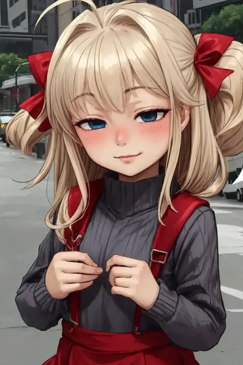 (AS-YoungV2:1.3), (detailed eyes:1.3), Beautiful Lighting, (1girl:(Thick thighs:0.8), blue  eyes, blonde hair, absurdly long hair, ahoge, eyebrows visible through hair), (real skin), <lora:l - L| :0.8>,
outdoors, street,
 <lora:ntrface-wasabiya:1>, ntrgao,
Close-up portrait, 1girl, solo, upper body, standing, from front, blush, (half-closed eyes:0.8), (smile:0.6), empty eyes/no highlights,