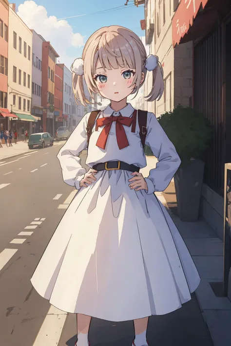 ((((ultra illustrated style:1.0)))),best quality,best animated,masterpiece,ray tracing, global illumination,Shigure Ui,white dress,1girl, solo, full body, looking at viewer, standing,outdoors,hands on hips
 <lora:Shigure Ui-000008:0.9>