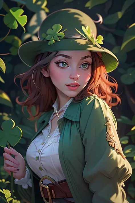 Merger_jule_garshine,
posing in an (enchanted forest:1.2) dressed as a (leprechaun:1.2), (shamrocks, clovers:1.2), , lucky charms, leprechaun, green clothing, green jacket and green shorts and a green hat, (magical:1.2), (enchanting:1.2),
bokeh, f1.4, 40mm, photorealistic, raw, 8k, textured skin, skin pores, intricate details <lora:epi_noiseoffset2:1>, epiCRealism <lora:detail_slider_v4:0.8> <lora:ClothingAdjuster3:-0.8>