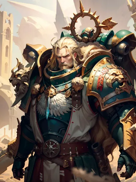 (8k), (cinematic lighting), (sharp focus), (intricate), (masterpiece), (best quality), (detailed),
volumetric lighting, (windy dust debris storm:1.1),  fog depth, mist, very bright morning, sunlight,
solo, 1boy, 
full armor, battle-worn armor, 30k, lion'el, blonde hair, portrait, long hair, facial scaring, 
condescending expression, 
fantasy setting,  great stone castle,
<lora:lionel mk1:0.7>