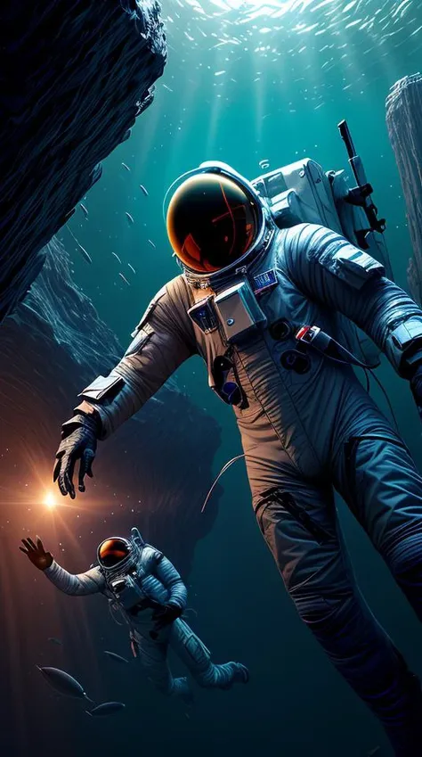 infrared concept art by craig mullins astronaut holds a black hole in his hands in futuristic dark and empty spaceship underwater. complex and hyperdetailed technical suit. mandelbulb fractal. reflection and dispersion materials. rays and dispersion of light. volumetric light. 5 0 mm, f / 3 2. noise film photo. flash photography. octane render. interstellar movie art,<lora:add_detail:0.5> <lora:more_details:0.25> <lora:FantasyWorldV1:0.25>
