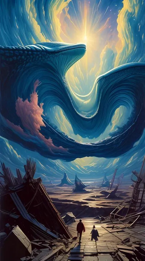 DUNGHUANG,DUNGHUANG BACKGROUND,on the sky,on the clouds,Fairyland, surrounded by clouds and smoke, oriental palace bridge, monster, "realistic detailed image of an cosmonaut alone in the tundra next to whale skeleton in the style of Francis Bacon, Surreal, Norman Rockwell and James Jean, Greg Hildebrandt, and Mark Brooks, triadic color scheme, By Greg Rutkowski, in the style of Francis Bacon and Syd Mead and Edward Hopper and Norman Rockwell and Beksinski, open ceiling, highly detailed, painted by Francis Bacon, painted by James Gilleard, surrealism, airbrush, Ilya Kuvshinov, WLOP, Stanley Artgerm, very coherent, art by Takato Yamamoto and James Jean" abstract dream, space, intricate, grand scale, alone, cinematic film still, insane detail, sharp focus, depth of field, realistic lighting, (realistic perspective), complex, (multiple subjects), 4k HDR, <lora:add_detail:0.5> <lora:more_details:0.25> <lora:FantasyWorldV1:0.25>