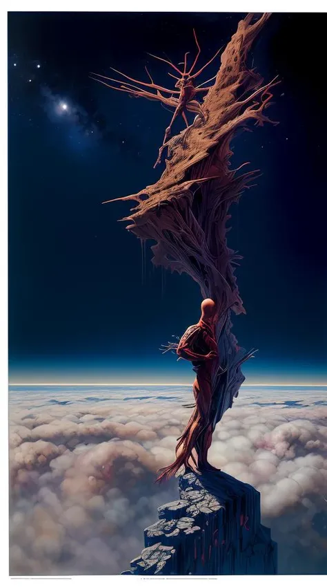 DUNGHUANG,DUNGHUANG BACKGROUND,on the sky,on the clouds,Fairyland, surrounded by clouds and smoke, oriental palace bridge, monster, "realistic detailed image of an cosmonaut alone in the tundra next to whale skeleton in the style of Francis Bacon, Surreal, Norman Rockwell and James Jean, Greg Hildebrandt, and Mark Brooks, triadic color scheme, By Greg Rutkowski, in the style of Francis Bacon and Syd Mead and Edward Hopper and Norman Rockwell and Beksinski, open ceiling, highly detailed, painted by Francis Bacon, painted by James Gilleard, surrealism, airbrush, Ilya Kuvshinov, WLOP, Stanley Artgerm, very coherent, art by Takato Yamamoto and James Jean" abstract dream, space, intricate, grand scale, alone, cinematic film still, insane detail, sharp focus, depth of field, realistic lighting, (realistic perspective), complex, (multiple subjects), 4k HDR, <lora:add_detail:0.5> <lora:more_details:0.25> <lora:FantasyWorldV1:0.25>