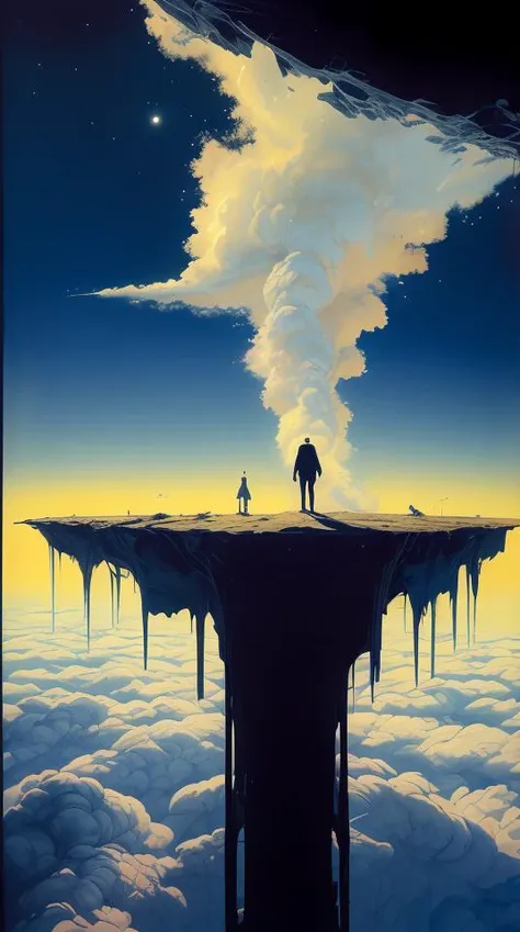 DUNGHUANG,DUNGHUANG BACKGROUND,on the sky,on the clouds,Fairyland, surrounded by clouds and smoke, oriental palace bridge, monster, "realistic detailed image of an cosmonaut alone in the tundra next to whale skeleton in the style of Francis Bacon, Surreal, Norman Rockwell and James Jean, Greg Hildebrandt, and Mark Brooks, triadic color scheme, By Greg Rutkowski, in the style of Francis Bacon and Syd Mead and Edward Hopper and Norman Rockwell and Beksinski, open ceiling, highly detailed, painted by Francis Bacon, painted by James Gilleard, surrealism, airbrush, Ilya Kuvshinov, WLOP, Stanley Artgerm, very coherent, art by Takato Yamamoto and James Jean" abstract dream, space, intricate, grand scale, alone, cinematic film still, insane detail, sharp focus, depth of field, realistic lighting, (realistic perspective), complex, (multiple subjects), 4k HDR, <lora:add_detail:0.5> <lora:more_details:0.25> <lora:FantasyWorldV1:0.25>