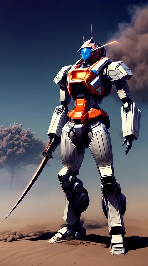 full body concept art of a mech space samurai with jet pack and thin mech wings, hovers above ground, dust swirls under him, realistic, cinematic, atmospheric, sci - fi movie character, cctane render, by moebius, alphonse mucha, roger deakins, masamune shirow <lora:add_detail:2>