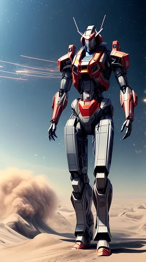 full body concept art of a mech space samurai with jet pack and thin mech wings, hovers above ground, dust swirls under him, realistic, cinematic, atmospheric, sci - fi movie character, cctane render, by moebius, alphonse mucha, roger deakins, masamune shirow <lora:add_detail:2>