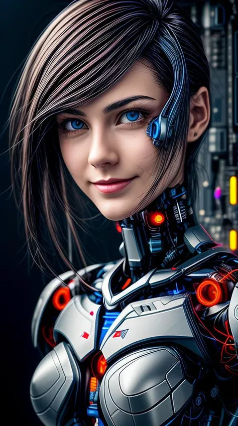 portrait512 Cyborg512 Tay512, electronics, motors, wires, buttons, lcd <lora:add_detail:2>
