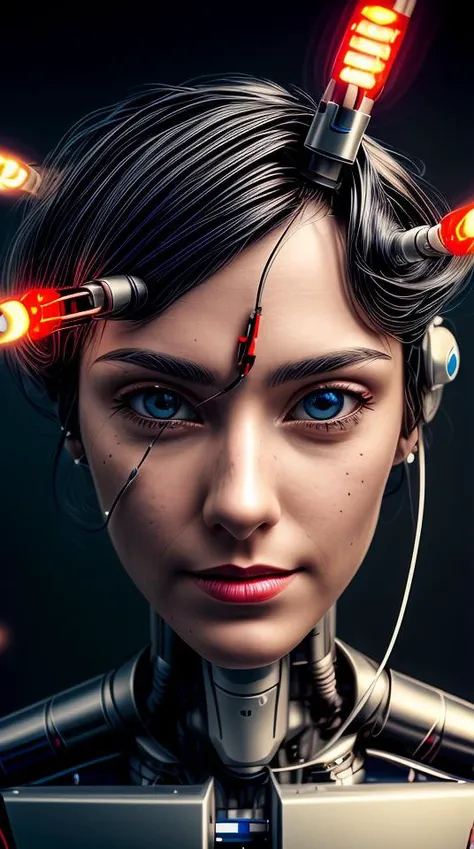 portrait512 Cyborg512 Tay512, electronics, motors, wires, buttons, lcd <lora:add_detail:2>