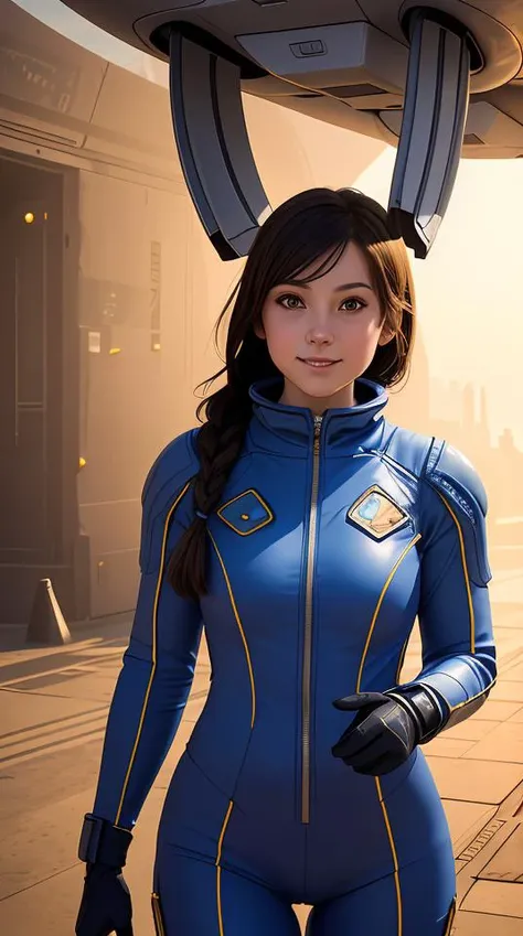 masterpiece,best quality,ultra detailed,highres,high-resolution,4k,4k portrait,8k,(8k portrait),unity 8k wallpaper,extremely detailed CG,realistic,RAW photo,real person(portraitphotography),photorealistic,detailed skin, (No-man's-sky Game Design Picture:1.1),(1girl),Bizarre animal,The girl is wearing space suit,A spaceship is flying in the sky,Face the front,On the ground,Ground,any moon floating in the sky,(face),((front)),(A girl looking in front),18 -year -old British woman,smile,fun,((Alien and commemorative photo)),((Bizarre creatures and commemorative photos)),(Giant spacecraft),Above the knees,Spread earth,Stand on the hill,(Alien standing next to a girl),(A strange creature is attached to her),With a yellow mesh in the blue god,Classic French Braid,__eye_color,amb__,