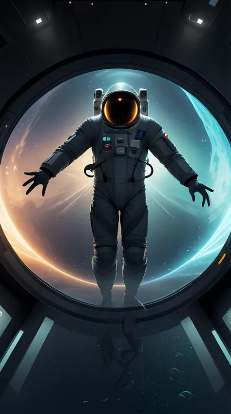 infrared concept art by craig mullins astronaut holds a black hole in his hands in futuristic dark and empty spaceship underwater. complex and hyperdetailed technical suit. mandelbulb fractal. reflection and dispersion materials. rays and dispersion of light. volumetric light. 5 0 mm, f / 3 2. noise film photo. flash photography. octane render. interstellar movie art