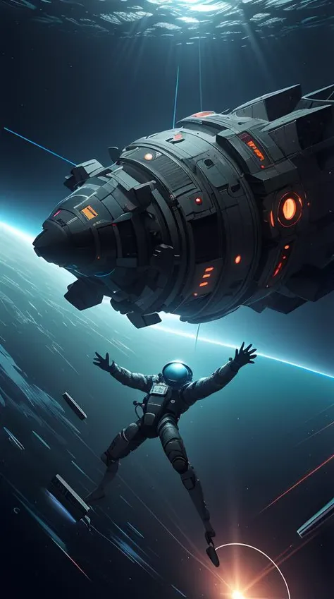 infrared concept art by craig mullins astronaut holds a black hole in his hands in futuristic dark and empty spaceship underwater. complex and hyperdetailed technical suit. mandelbulb fractal. reflection and dispersion materials. rays and dispersion of light. volumetric light. 5 0 mm, f / 3 2. noise film photo. flash photography. octane render. interstellar movie art