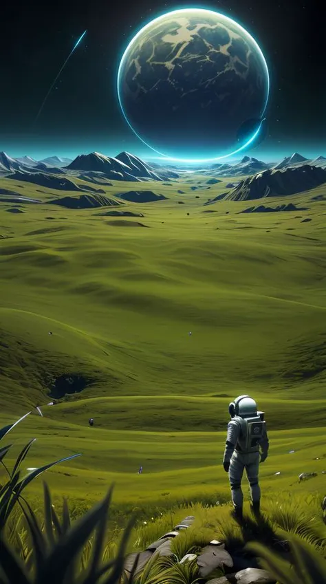 an astronaut standing in a lush field, nomanssky style wallpaper, high resolution 4K concept art beautiful masterpiece,abstract dream, space, intricate, grand scale, alone, cinematic film still, insane detail, sharp focus, depth of field, realistic lighting, (realistic perspective), complex, (multiple subjects), 4k HDR,<lora:add_detail:0.5> <lora:more_details:0.25> <lora:20230530123038:0.25>