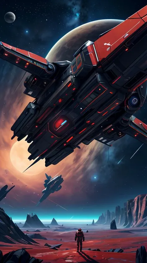a red fighter (starship:0.6), nomanssky style wallpaper, 4K high resolution concept art, trending on Art Station, Sci-fi art,abstract dream, space, intricate, grand scale, alone, cinematic film still, insane detail, sharp focus, depth of field, realistic lighting, (realistic perspective), complex, (multiple subjects), 4k HDR,<lora:add_detail:0.5> <lora:more_details:0.25> <lora:20230530123038:0.25>