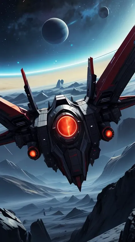 a red fighter (starship:0.6), nomanssky style wallpaper, 4K high resolution concept art, trending on Art Station, Sci-fi art,abstract dream, space, intricate, grand scale, alone, cinematic film still, insane detail, sharp focus, depth of field, realistic lighting, (realistic perspective), complex, (multiple subjects), 4k HDR,<lora:add_detail:0.5> <lora:more_details:0.25> <lora:20230530123038:0.25>