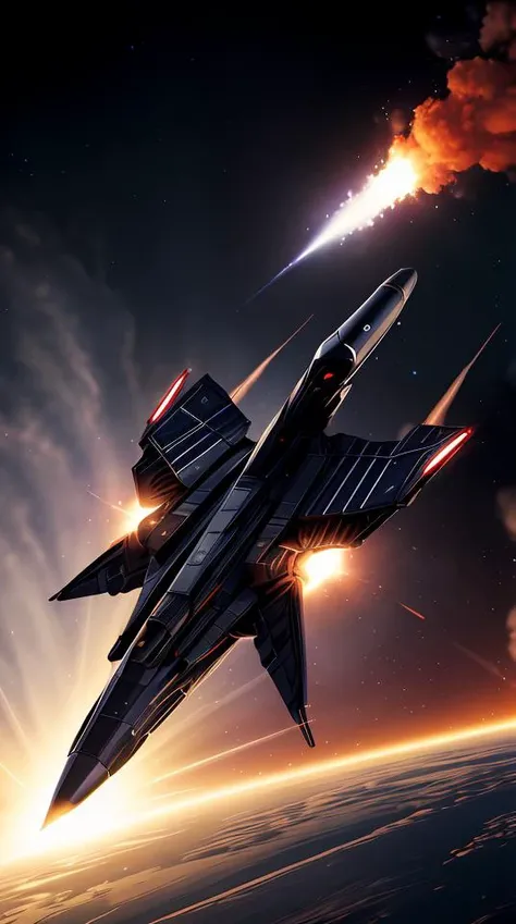a matte black fighter starship, (flying away from an explosion:1.4), cinematic lens flare, bloom, dynamic lighting, massive fireball, 4k vfx,abstract dream, space, intricate, grand scale, alone, cinematic film still, insane detail, sharp focus, depth of field, realistic lighting, (realistic perspective), complex, (multiple subjects), 4k HDR,<lora:add_detail:0.5> <lora:more_details:0.25> <lora:20230530123038:0.25>