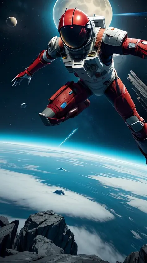 nomanssky style astronaut with red armor,abstract dream, space, intricate, grand scale, alone, cinematic film still, insane detail, sharp focus, depth of field, realistic lighting, (realistic perspective), complex, (multiple subjects), 4k HDR,<lora:add_detail:0.5> <lora:more_details:0.25> <lora:20230530123038:0.25>