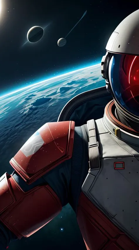 nomanssky style astronaut with red armor,abstract dream, space, intricate, grand scale, alone, cinematic film still, insane detail, sharp focus, depth of field, realistic lighting, (realistic perspective), complex, (multiple subjects), 4k HDR,<lora:add_detail:0.5> <lora:more_details:0.25> <lora:20230530123038:0.25>