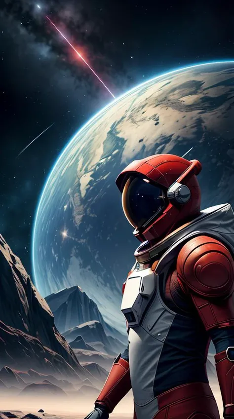 nomanssky style astronaut with red armor,abstract dream, space, intricate, grand scale, alone, cinematic film still, insane detail, sharp focus, depth of field, realistic lighting, (realistic perspective), complex, (multiple subjects), 4k HDR,<lora:add_detail:0.5> <lora:more_details:0.25> <lora:20230530123038:0.25>