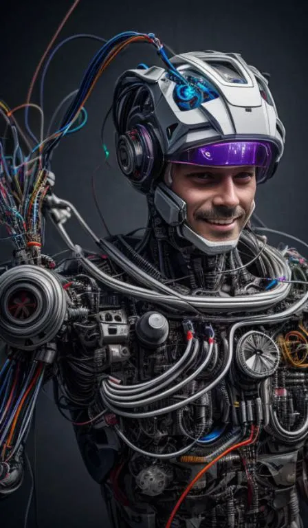 portrait512 Cyborg512 Tay512, animals,electronics, motors, wires, buttons, lcd <lora:add_detail:2>