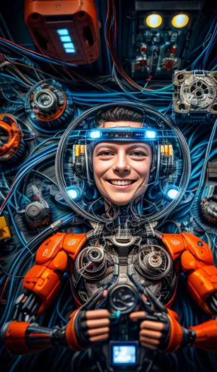 portrait512 Cyborg512 Tay512, animals,electronics, motors, wires, buttons, lcd <lora:add_detail:2>