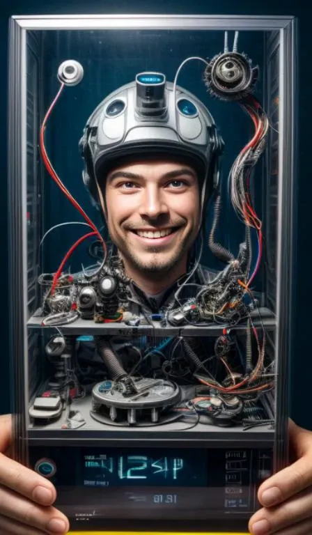portrait512 Cyborg512 Tay512, animals,electronics, motors, wires, buttons, lcd <lora:add_detail:2>