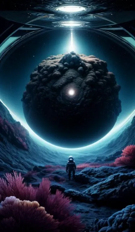 infrared concept art by craig mullins astronaut holds a black hole in his hands in futuristic dark and empty spaceship underwater. complex and hyperdetailed technical suit. mandelbulb fractal. reflection and dispersion materials. rays and dispersion of light. volumetric light. 5 0 mm, f / 3 2. noise film photo. flash photography. octane render. interstellar movie art,<lora:add_detail:0.5> <lora:more_details:0.25> <lora:20230530123038:0.25>