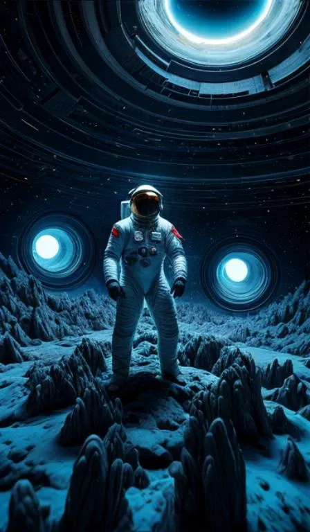 infrared concept art by craig mullins astronaut holds a black hole in his hands in futuristic dark and empty spaceship underwater. complex and hyperdetailed technical suit. mandelbulb fractal. reflection and dispersion materials. rays and dispersion of light. volumetric light. 5 0 mm, f / 3 2. noise film photo. flash photography. octane render. interstellar movie art,<lora:add_detail:0.5> <lora:more_details:0.25> <lora:20230530123038:0.25>