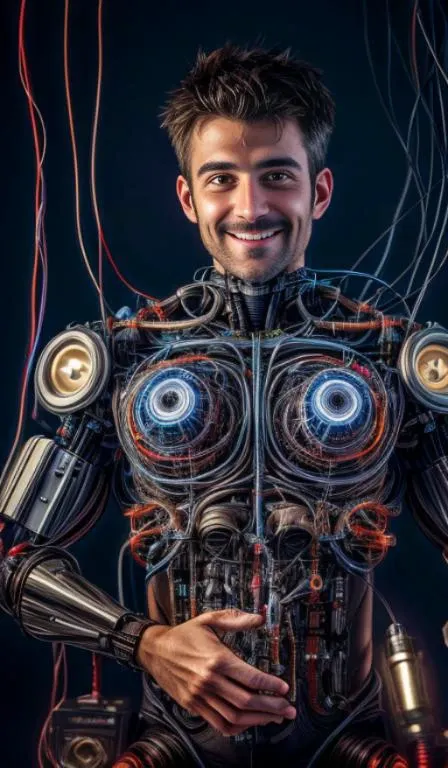 portrait512 Cyborg512 Tay512, animals,electronics, motors, wires, buttons, lcd <lora:add_detail:2>