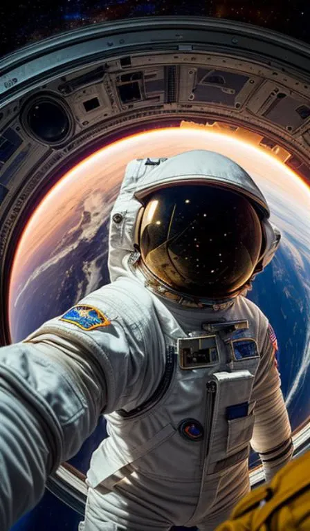 (photographic:1.3), (RAW photo:1.3), (ultra wide lens:1.3), (far shot:1.3), (selfie shot:1.3), (an astronaut taking selfie floating on space:1.3), (helmet on:1.3), (infinite space behind him:1.3), (no gravity:1.1), soft lighting, film grain, Fujifilm XT3, dslr, masterpiece, best quality, realistic, high-quality, realistic works, ultra-high details, 8k uhd, real skin material,abstract dream, space, intricate, grand scale, alone, cinematic film still, insane detail, sharp focus, depth of field, realistic lighting, (realistic perspective), complex, (multiple subjects), 4k HDR,<lora:add_detail:0.5>,<lora:more_details:0.25>,<lora:FantasyWorldV1:0.25>,