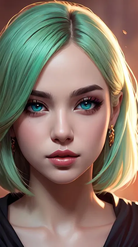 girl blonde hair, mint higlights, strong eyelashes, cute nose and lips makeup, nose piercing, detailed portrait, intricate complexity, by greg rutkowski, artgerm, ross tran, conrad roset, takato yomamoto, ilya kuvshinov. 4 k, beautiful, cinematic dramatic atmosphere