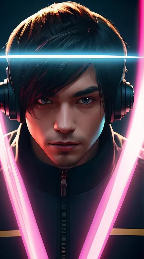 an anthropomorphic beautiful black camera man with short haircut, no beard, portrait recording a video wearing black letter jacket, glowing eyes, holding cinema camera, fine art, award winning, intricate, elegant, sharp focus, octane render, hyperrealistic, cinematic lighting, highly detailed, digital painting, 8 k concept art, art by jamie hewlett and z. w. gu, masterpiece, trending on artstation, 8 k