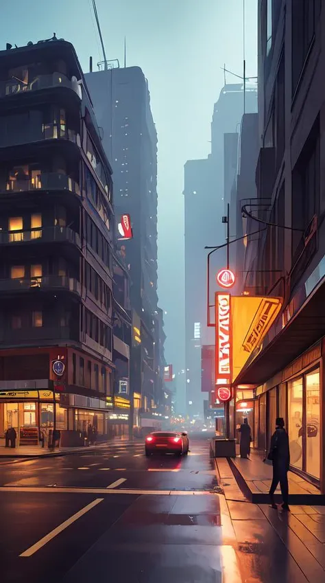 photorealistic streetscape, simple brutalist architecture, white neon lights, neon signs, flying vehicles, pedestrians, greg rutkowski, syd mead, ralph mcquarrie, concept art, matte painting, finely detailed, minimal artifacts, rule of thirds, dynamic lighting, cinematic, denoised, centered, artstation