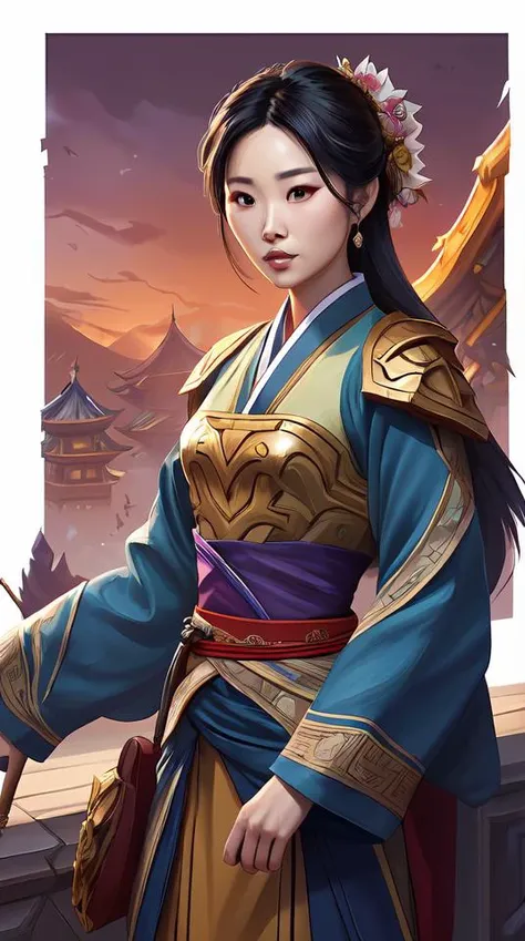 mulan, d & d, fantasy, intricate, elegant, highly detailed, digital painting, artstation, concept art, matte, sharp focus, illustration, hearthstone, art by artgerm and greg rutkowski and alphonse mucha