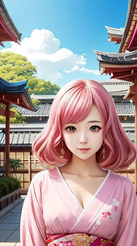 a japanese mange beautiful anime girl stand in the sunshine, cats around, pink hair, rococo dress, symmetrical face, portrait, cute, fairy, by artgerm, takeshi obata, katsuhiro otomo, pixiv, detailed background, artstation, intricate, elegant, highly detailed, colorful, maximalist