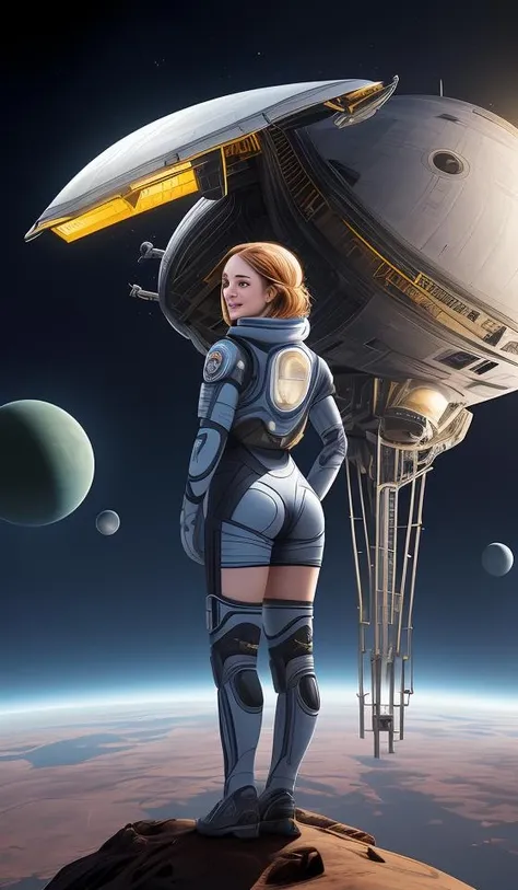 masterpiece,best quality,ultra detailed,highres,high-resolution,4k,4k portrait,8k,(8k portrait),unity 8k wallpaper,extremely detailed CG,realistic,RAW photo,real person(portraitphotography),photorealistic,detailed skin, (No-man's-sky Game Design Picture:1.1),(1girl),Bizarre animal,The girl is wearing space suit,A spaceship is flying in the sky,Face the front,On the ground,Ground,any moon floating in the sky,(face),((front)),(A girl looking in front),18 -year -old British woman,smile,fun,((Alien and commemorative photo)),((Bizarre creatures and commemorative photos)),(Giant spacecraft),Above the knees,Spread earth,Stand on the hill,(Alien standing next to a girl),(A strange creature is attached to her),With a yellow mesh in the blue god,Classic French Braid,__eye_color,amb__,abstract dream, space, intricate, grand scale, alone, cinematic film still, insane detail, sharp focus, depth of field, realistic lighting, (realistic perspective), complex, (multiple subjects), 4k HDR,<lora:add_detail:0.5> <lora:more_details:0.25> <lora:FantasyWorldV1:0.25>