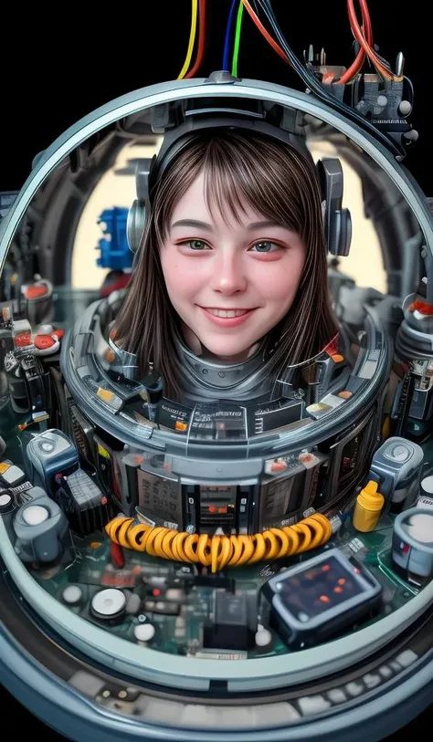 portrait512 Cyborg512 Tay512, electronics, motors, wires, buttons, lcd <lora:add_detail:2>
