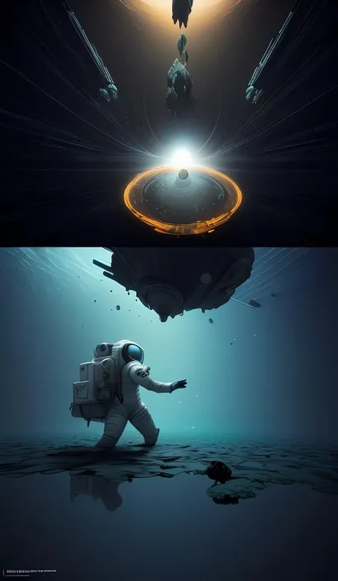 infrared concept art by craig mullins astronaut holds a black hole in his hands in futuristic dark and empty spaceship underwater. complex and hyperdetailed technical suit. mandelbulb fractal. reflection and dispersion materials. rays and dispersion of light. volumetric light. 5 0 mm, f / 3 2. noise film photo. flash photography. octane render. interstellar movie art,<lora:add_detail:0.5> <lora:more_details:0.25> <lora:20230530123038:0.25>