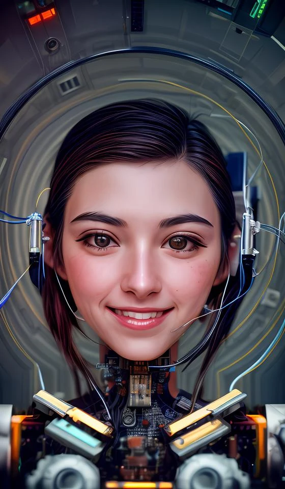 portrait512 Cyborg512 Tay512, electronics, motors, wires, buttons, lcd <lora:add_detail:2>