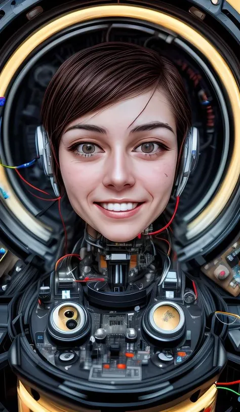 portrait512 Cyborg512 Tay512, electronics, motors, wires, buttons, lcd <lora:add_detail:2>