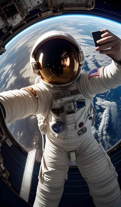 (photographic:1.3), (RAW photo:1.3), (ultra wide lens:1.3), (far shot:1.3), (selfie shot:1.3), (an astronaut taking selfie floating on space:1.3), (helmet on:1.3), (infinite space behind him:1.3), (no gravity:1.1), soft lighting, film grain, Fujifilm XT3, dslr, masterpiece, best quality, realistic, high-quality, realistic works, ultra-high details, 8k uhd, real skin material,abstract dream, space, intricate, grand scale, alone, cinematic film still, insane detail, sharp focus, depth of field, realistic lighting, (realistic perspective), complex, (multiple subjects), 4k HDR,<lora:add_detail:0.5>,<lora:more_details:0.25>,<lora:FantasyWorldV1:0.25>,