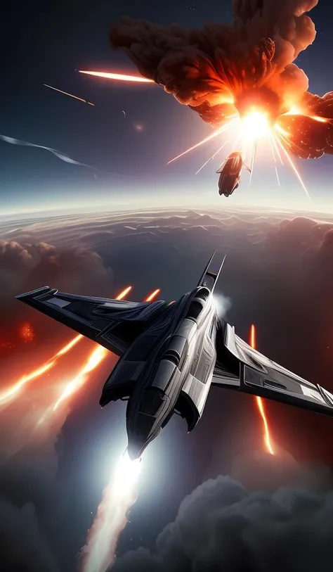 a matte black fighter starship, (flying away from an explosion:1.4), cinematic lens flare, bloom, dynamic lighting, massive fireball, 4k vfx,abstract dream, space, intricate, grand scale, alone, cinematic film still, insane detail, sharp focus, depth of field, realistic lighting, (realistic perspective), complex, (multiple subjects), 4k HDR,<lora:add_detail:0.5> <lora:more_details:0.25> <lora:20230530123038:0.25>