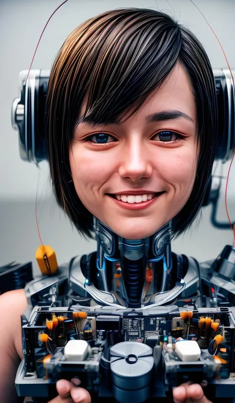 portrait512 Cyborg512 Tay512, electronics, motors, wires, buttons, lcd <lora:add_detail:2>