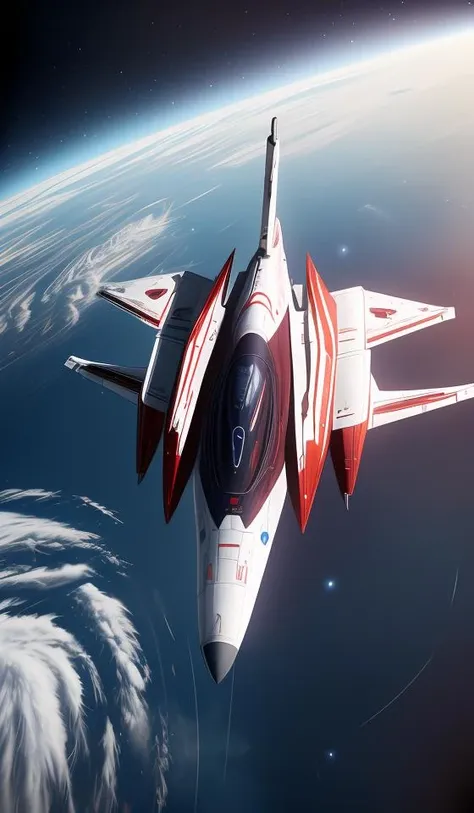 a (red and white:1.2) fighter starship flying in space,abstract dream, space, intricate, grand scale, alone, cinematic film still, insane detail, sharp focus, depth of field, realistic lighting, (realistic perspective), complex, (multiple subjects), 4k HDR,<lora:add_detail:0.5> <lora:more_details:0.25> <lora:20230530123038:0.25>