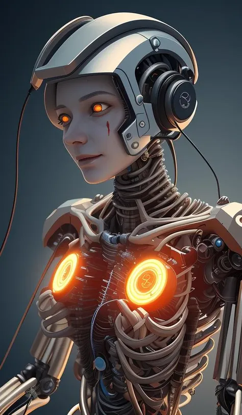 1mechanical girl,((ultra realistic details)), portrait512 Cyborg512 Tay512,electronics, motors, wires, buttons, lcd,global illumination, shadows, octane render, 8k, ultra sharp,metal,intricate, ornaments detailed, cold colors, egypician detail, highly intricate details, realistic light, trending on cgsociety, glowing eyes, facing camera, neon details, machanical limbs,blood vessels connected to tubes,mechanical vertebra attaching to back,mechanical cervial attaching to neck,sitting,wires and cables connecting to head