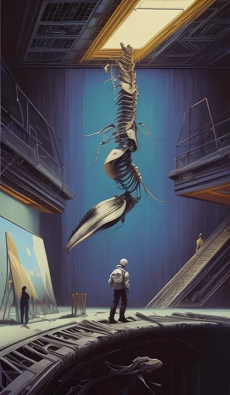 "realistic detailed image of an cosmonaut alone in the tundra next to whale skeleton in the style of Francis Bacon, Surreal, Norman Rockwell and James Jean, Greg Hildebrandt, and Mark Brooks, triadic color scheme, By Greg Rutkowski, in the style of Francis Bacon and Syd Mead and Edward Hopper and Norman Rockwell and Beksinski, open ceiling, highly detailed, painted by Francis Bacon, painted by James Gilleard, surrealism, airbrush, Ilya Kuvshinov, WLOP, Stanley Artgerm, very coherent, art by Takato Yamamoto and James Jean"
abstract dream, space, intricate, grand scale, alone, cinematic film still, insane detail, sharp focus, depth of field, realistic lighting, (realistic perspective), complex, (multiple subjects), 4k HDR,
<lora:add_detail:0.5> <lora:more_details:0.25> <lora:FantasyWorldV1:0.25>