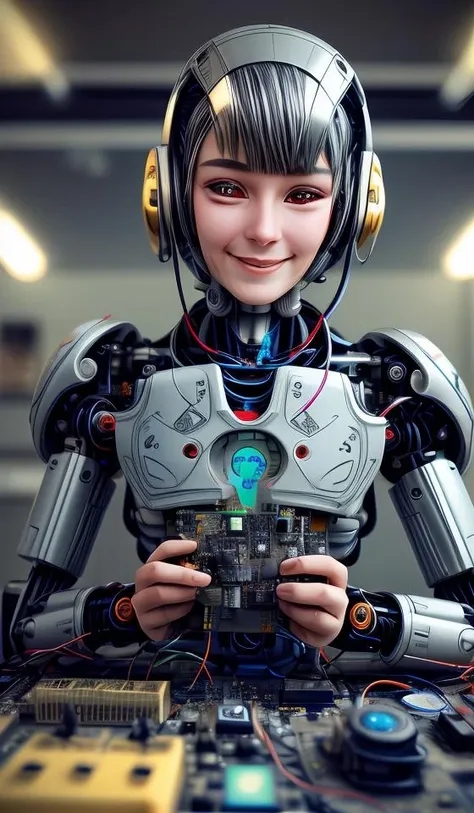 portrait512 Cyborg512 Tay512, electronics, motors, wires, buttons, lcd <lora:add_detail:2>